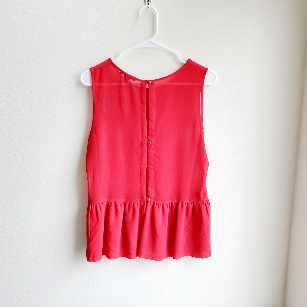 Sheer Red Sleveless Top with Open Buttoned Back